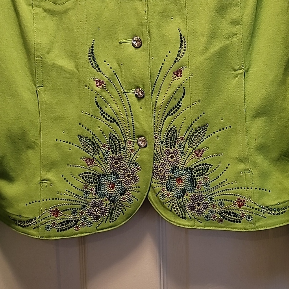 Christine Alexander Lime Green Denim Embellished Jacket Sz Small - Picture 3 of 8
